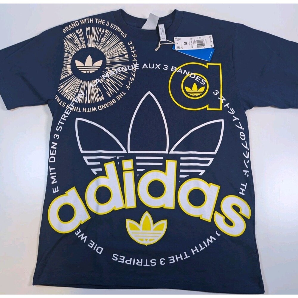 Adidas Shirt Mens Medium Blue T-Shirt Short Sleeve Crew Neck Logo Graphic Sz M